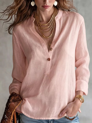 Button Detail Long Sleeve Shirt in Apricot, back view