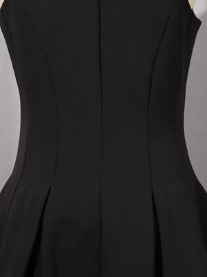 Zip Up Sleeveless Mini Dress in Black, product detail