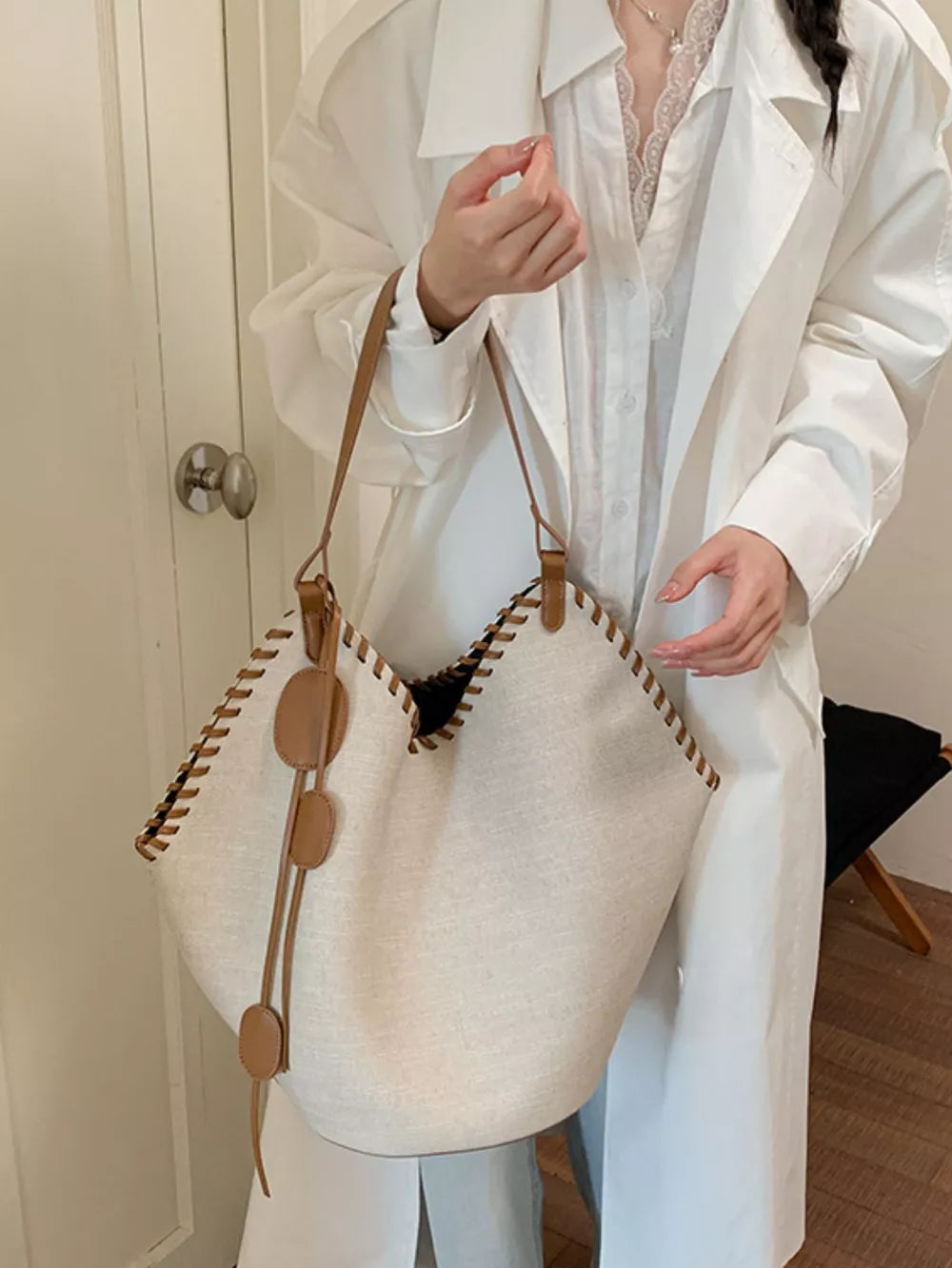 Casual Large Capacity Shoulder Bag in Brown, editorial view