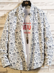 Men's Plus Size Printed Button Up Shirt, alternate angle