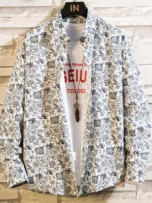 Men's Plus Size Printed Button Up Shirt, alternate angle