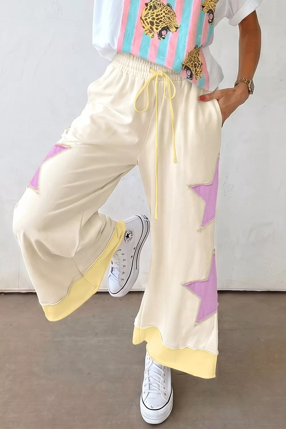 Star Patch Wide Leg Pants, front view