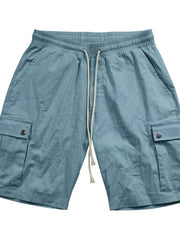 Men's Full Size Drawstring Casual Cargo Shorts in Light Gray, back view