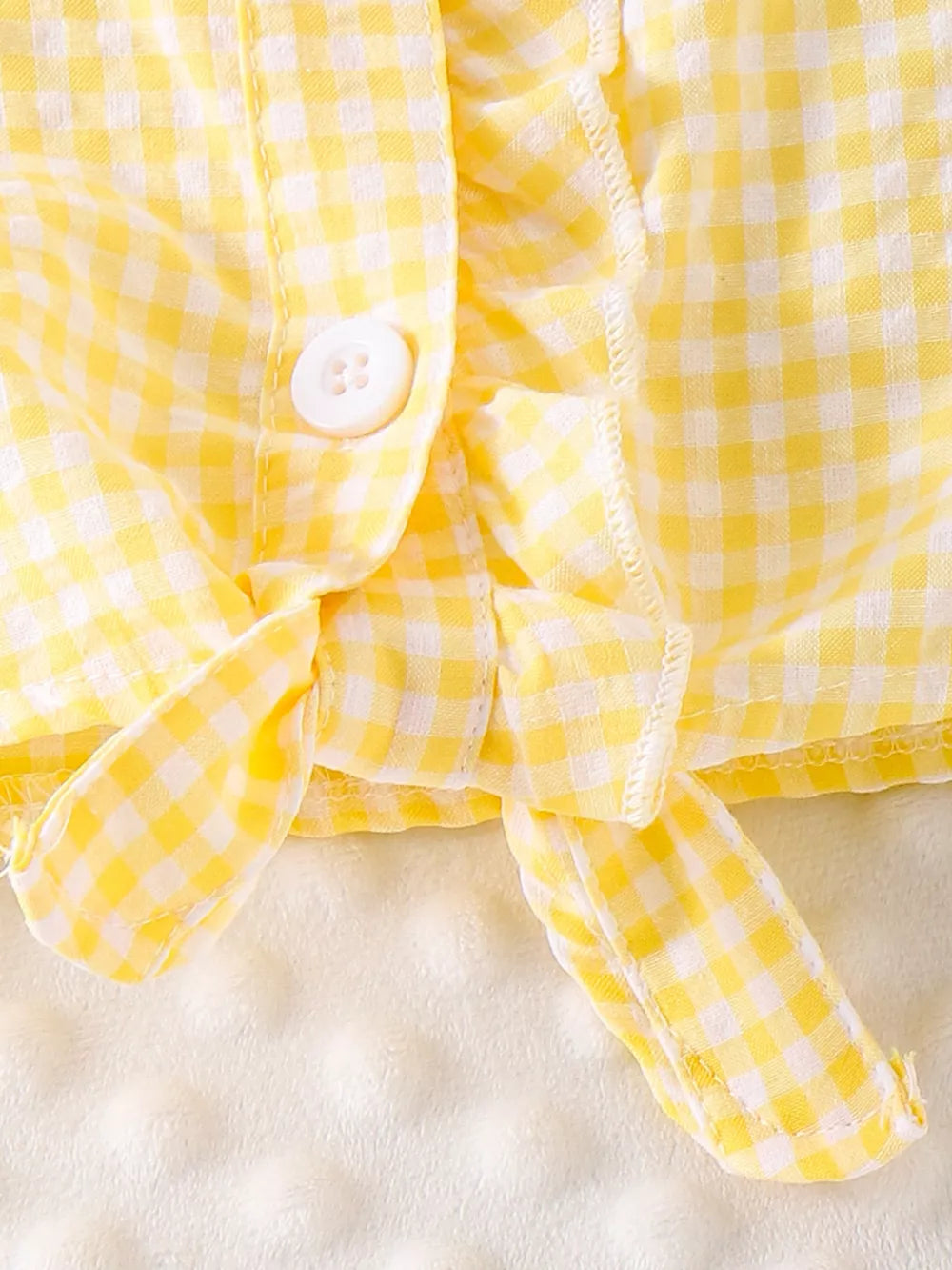 Children's Gingham Ruffle Collar Sleeveless Shirt in Yellow, back view