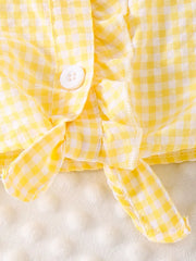 Children's Gingham Ruffle Collar Sleeveless Shirt in Yellow, back view