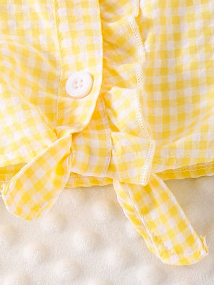 Children's Gingham Ruffle Collar Sleeveless Shirt in Yellow, back view