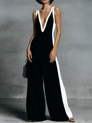Deep V-neck Wide-leg Jumpsuit, model styling view