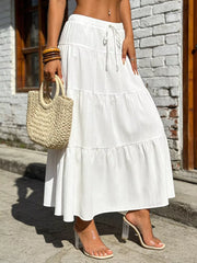 Maxi Ruched Skirt in Brown, front view