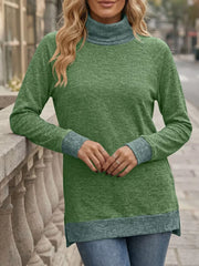 turtleneck sweater in Sage with raglan sleeve and tunic-length