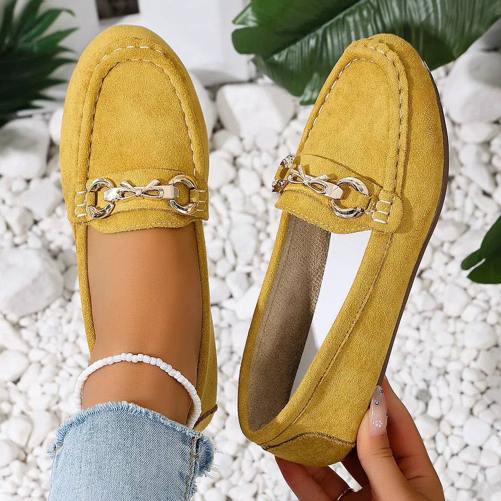 Comfortable Flat Loafers With Buckle in Dark Blue, product detail