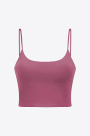 Cerise scoop neck crop tank top with thin spaghetti straps