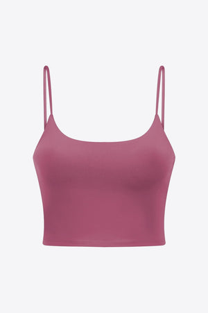 Cerise scoop neck crop tank top with thin spaghetti straps