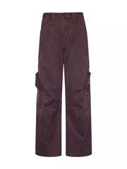 Relaxed fit cargo sweatpants in plum purple with multiple pockets.