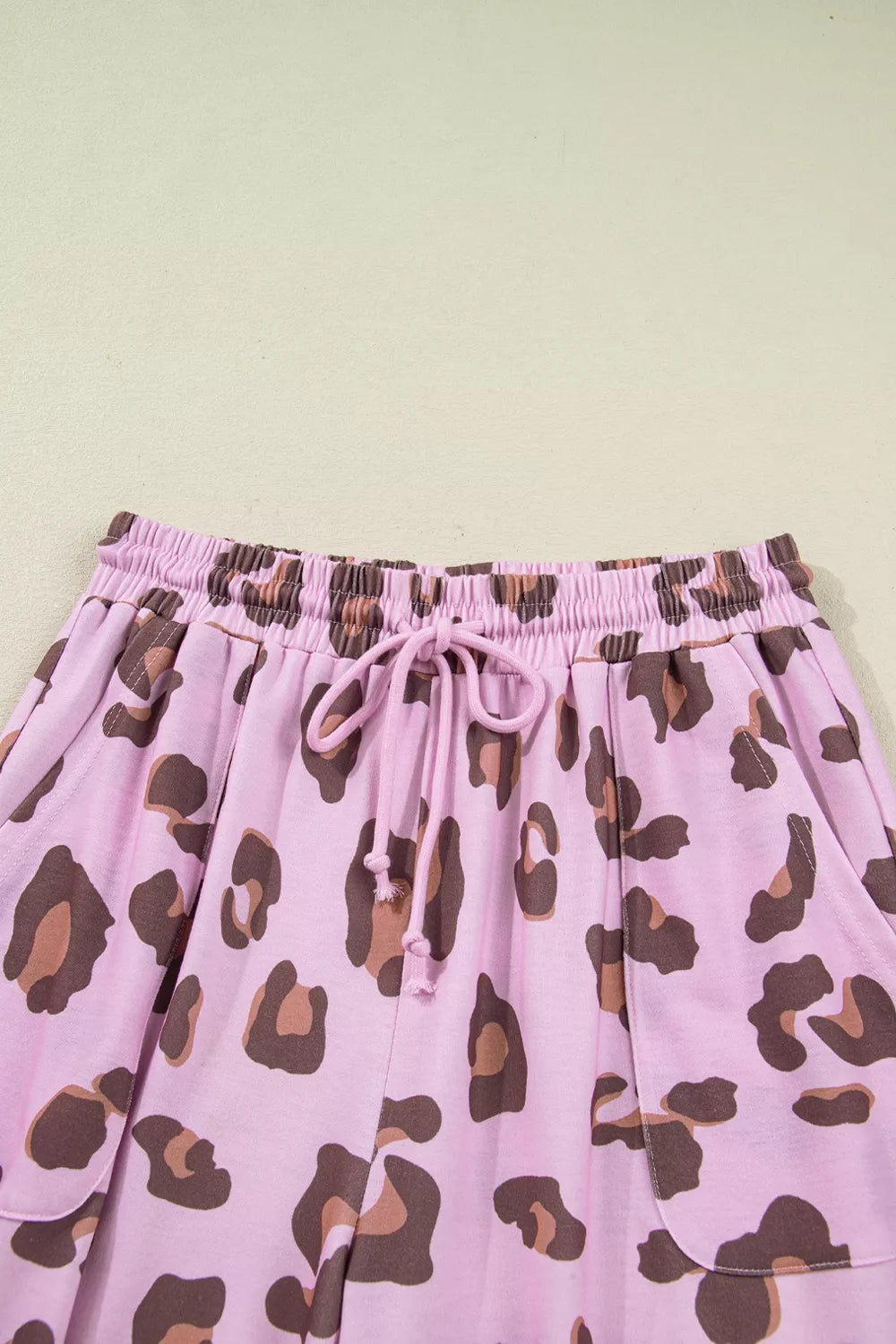 Drawstring Leopard Print Patch Pocket Pants in Dusty Pink, back view