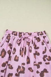 Drawstring Leopard Print Patch Pocket Pants in Dusty Pink, back view