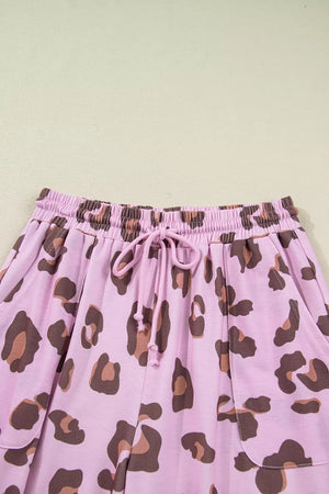 Drawstring Leopard Print Patch Pocket Pants in Dusty Pink, back view