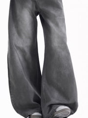 Men's relaxed fit wide-leg jeans in dark grey cotton denim.