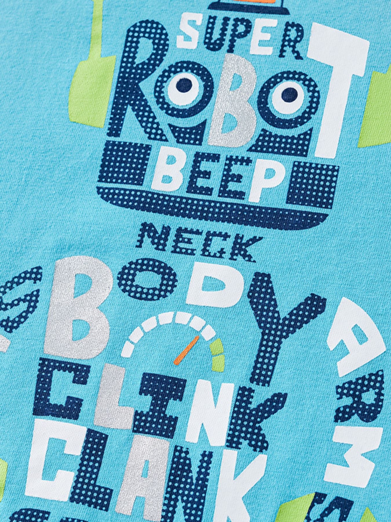 Baby blue cotton tee with a super robot graphic and text details.