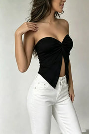 Black sweetheart twist front tank top with a cutout detail.