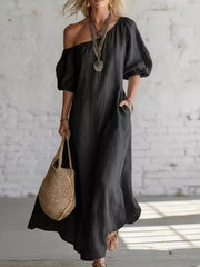 One-shoulder Puff Sleeve Maxi Dress in Sky Blue, side view