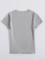 Gray crewneck t-shirt with short sleeves and a textured fabric.