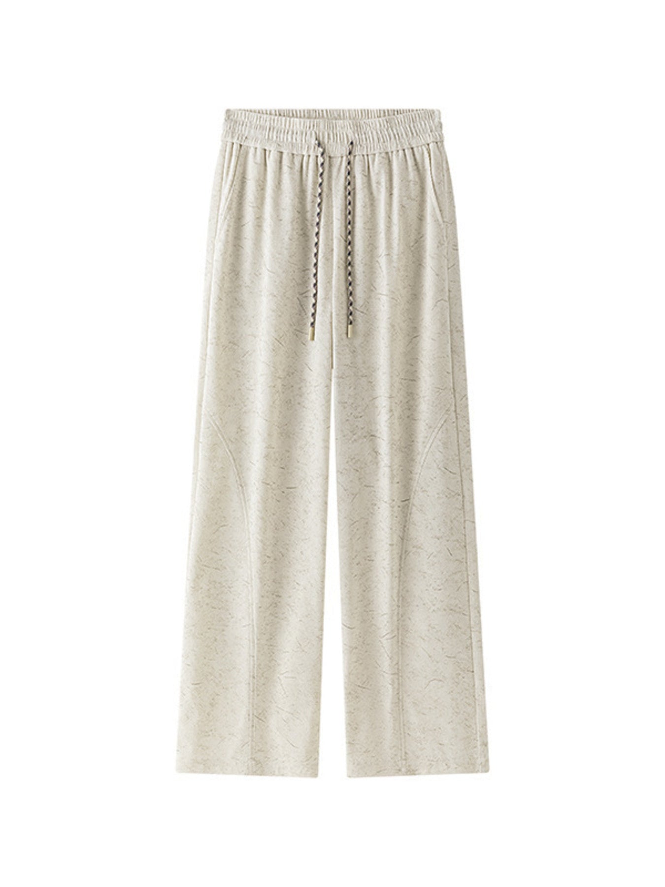 Men's beige corduroy drawstring pants with a subtle textured pattern.