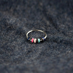 Chromatic Bead Sterling Ring with pink, blue, and mint beads