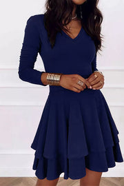 Layered Long Sleeve V-neck Mini Dress, fit detail
