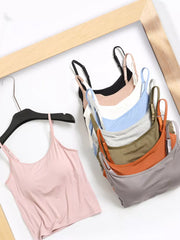 Sculpting modal padded tank tops in multiple colors including light blue, caramel, army green, black, and milky white.