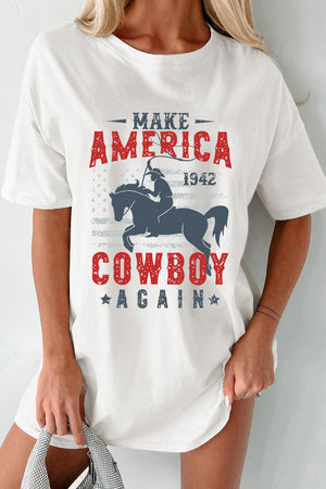 White graphic tee dress with cowboy and American flag design