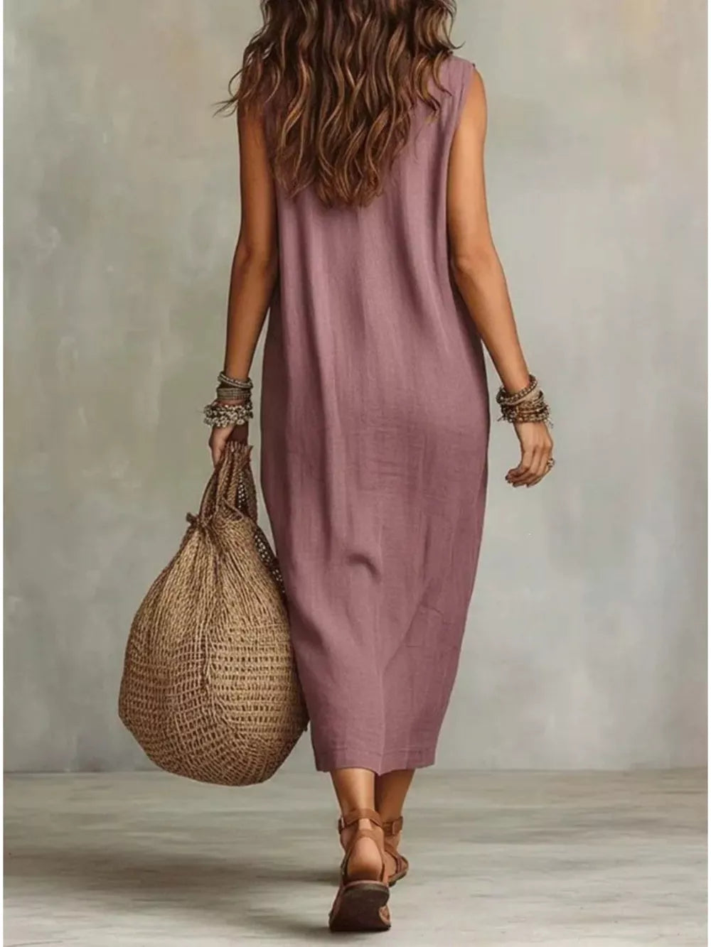 Full Size Cowl Neck Sleeveless Midi Dress in Black, side view