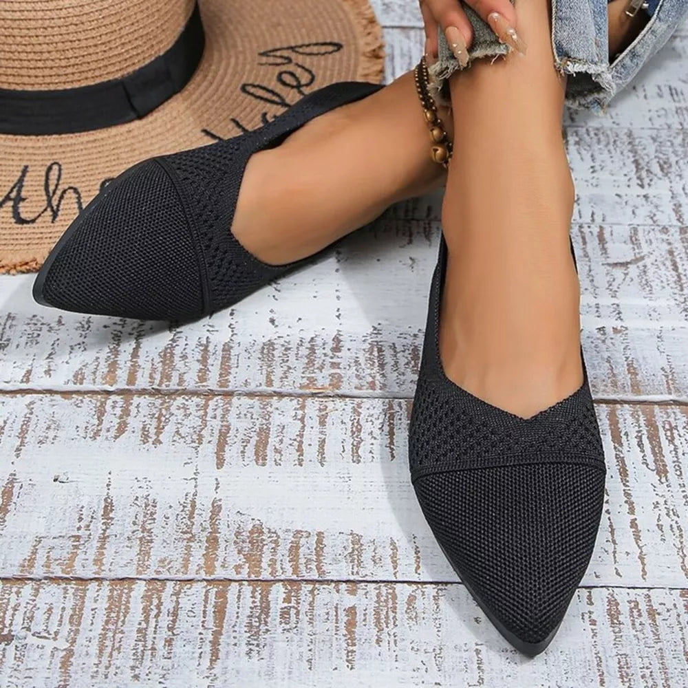 Knit Texture Pointed Slip-on Flats