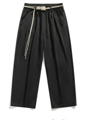 Black belted relaxed fit sweatpants with drawstring detail