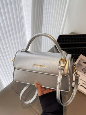 Top Handle Flap Mini Crossbody Bag in Silver, side view