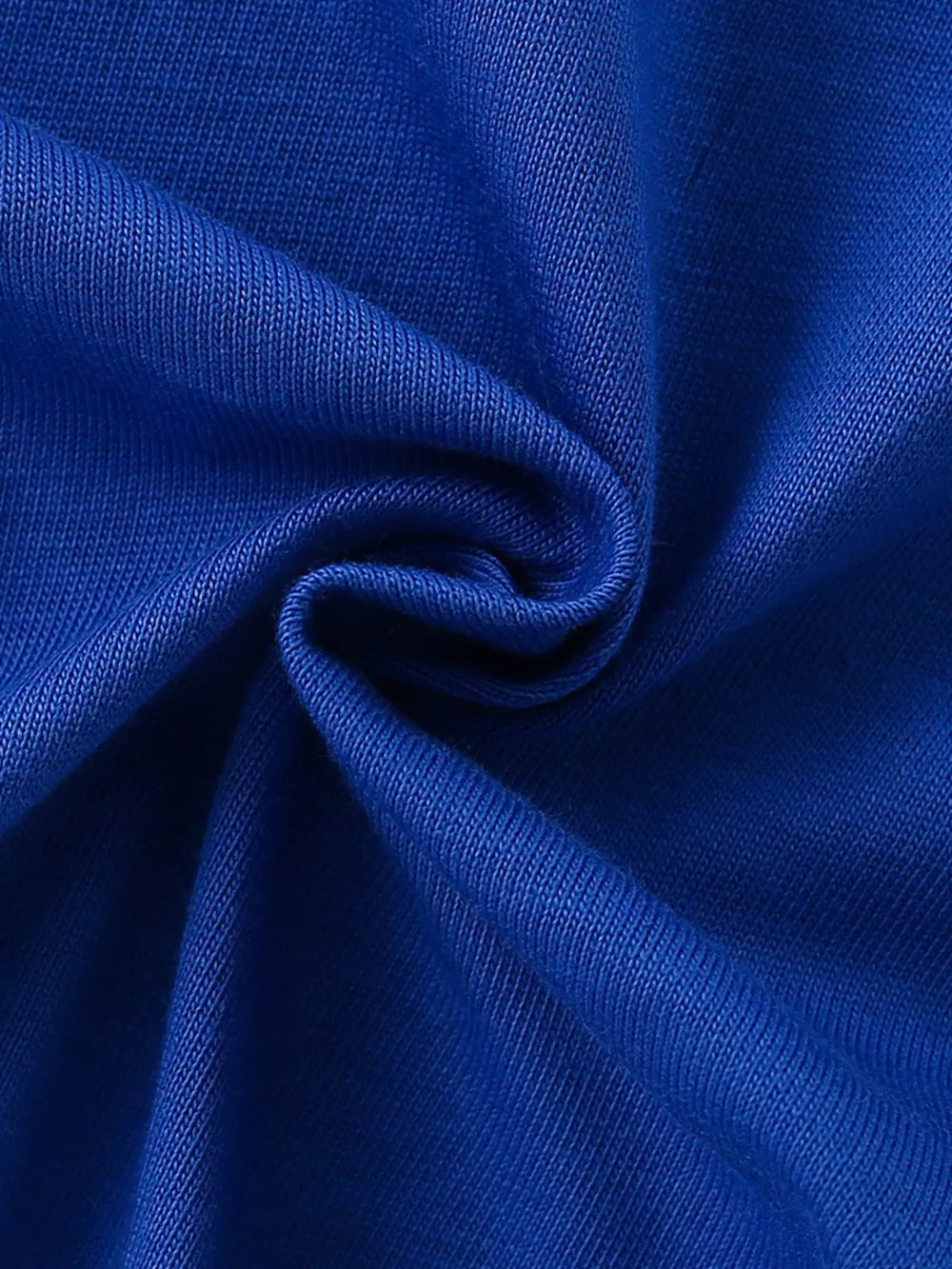 Blue cotton t-shirt fabric with a ribbed texture.