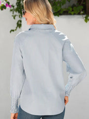 Effortlessly Chic Smocked Cuff Button Shirt