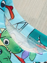 Toddler blue dinosaur print t-shirt with crew neck detail.