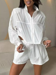 Zip Up Long Sleeve Outerwear And Shorts Set, side view