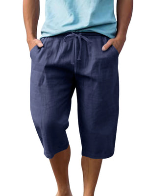 Men's Casual Drawstring Bermuda Shorts Plus Size in Light Blue, fit detail