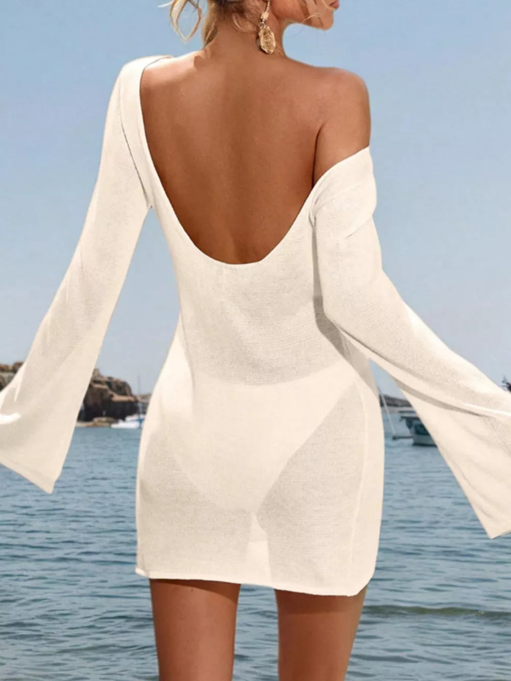 Long Sleeve Cover-up Dress in Black, close-up detail