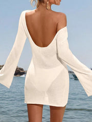 Long Sleeve Cover-up Dress in Black, close-up detail
