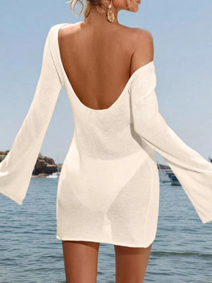 Long Sleeve Cover-up Dress in Black, close-up detail