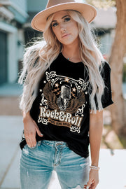 Black t-shirt with Rock & Roll graphic featuring a microphone and wings.