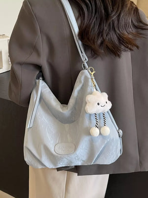 Pu Leather Shoulder Bag Medium in Blue, back view
