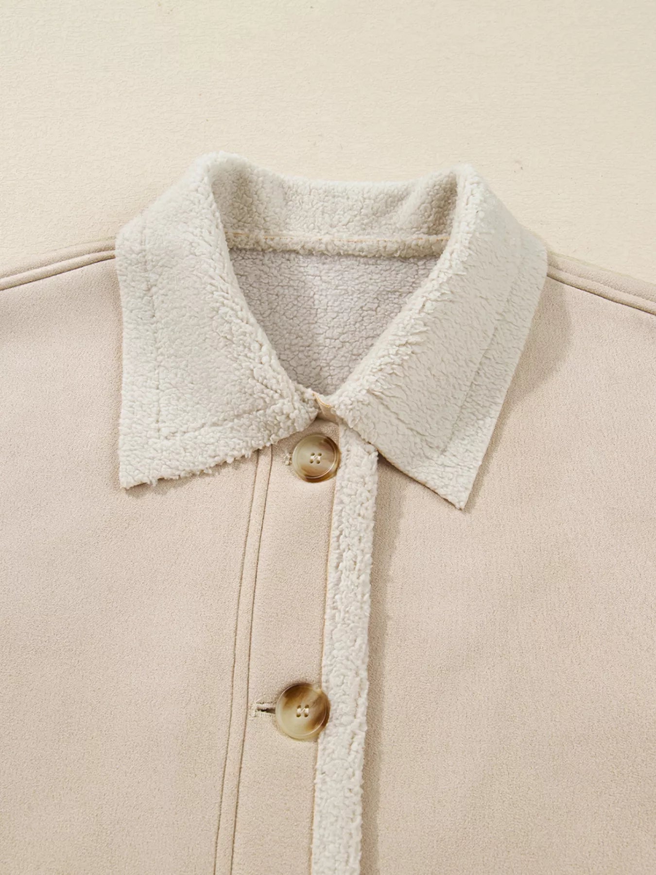 Eggshell lined western jacket with sherpa collar and button front detail