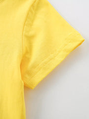 Yellow cotton t-shirt for kids, short sleeves, crew neck, comfortable basic style.