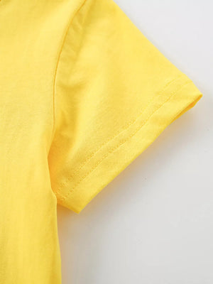 Yellow cotton t-shirt for kids, short sleeves, crew neck, comfortable basic style.