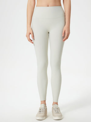 Light Gray ribbed high-waist leggings with a seamless fit.