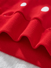 Red cotton sweatshirt with white polka dots and ribbed details