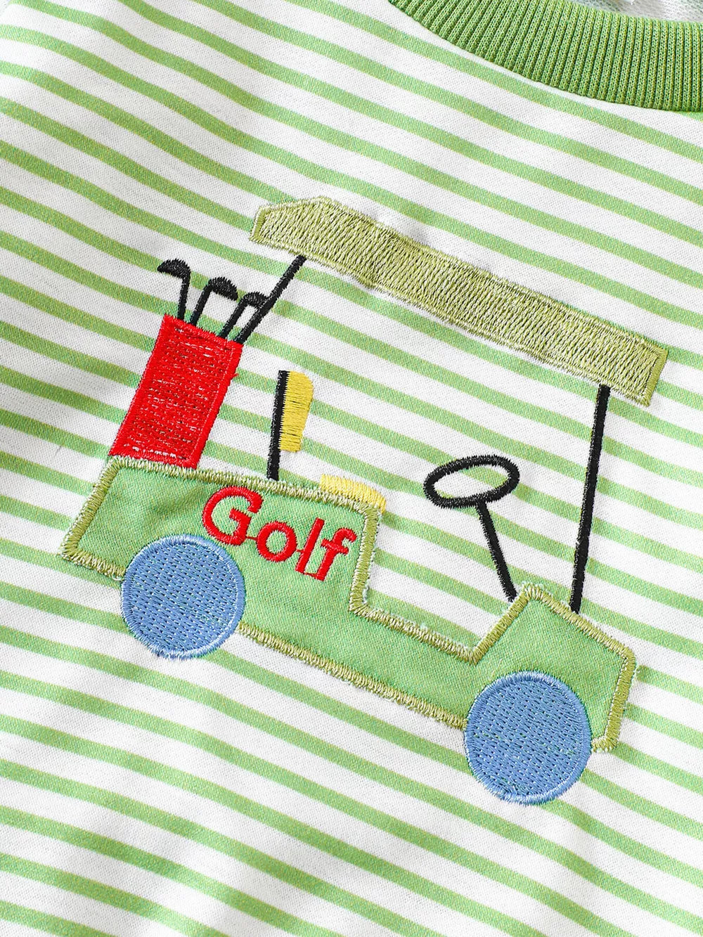 Children's Golf Cart Striped Top And Pants Set in Light Green, model styling view